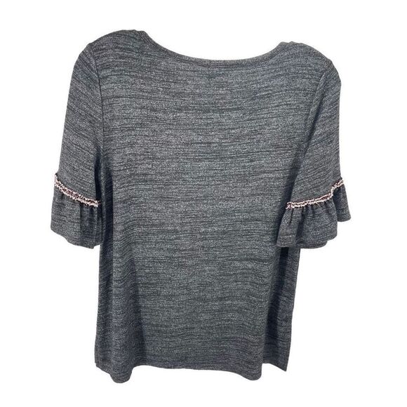 LOFT Womens Ruffle Sleeve Blouse Top Stretch Scoop Neck Pullover Gray XS - Picture 2 of 11